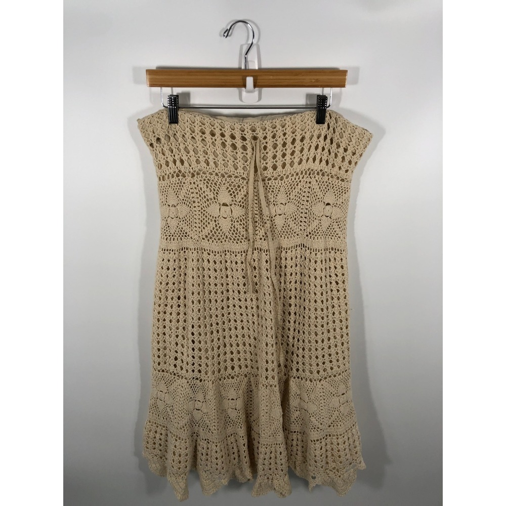 Boho Chic Crochet Maxi Skirt XL Beige Western Rodeo Country Concert Coastal